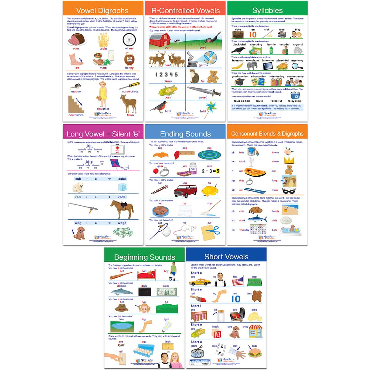 NewPath Learning® 12" x 18" Decoding & Phonics Bulletin Board Charts Set
